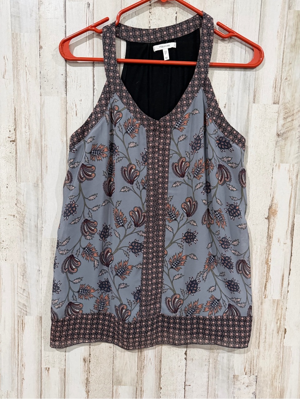 Maurices Gray Floral Racerback Camisole with Pink Accents